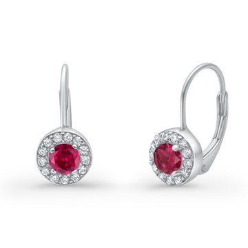 Dangling Earrings Halo Round Cut Simulated Ruby CZ 925 Sterling Silver